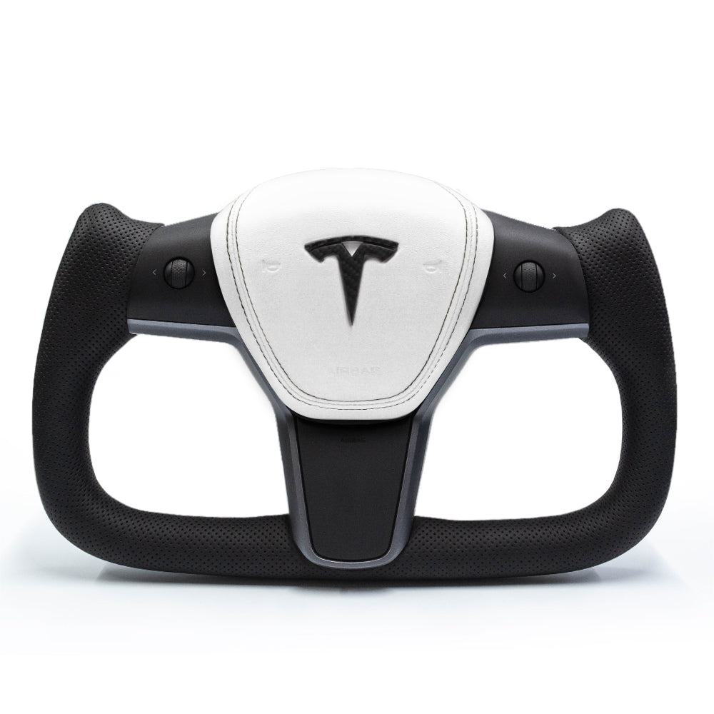 Yoke Perforated Leather Steering Wheel for Tesla Model Y