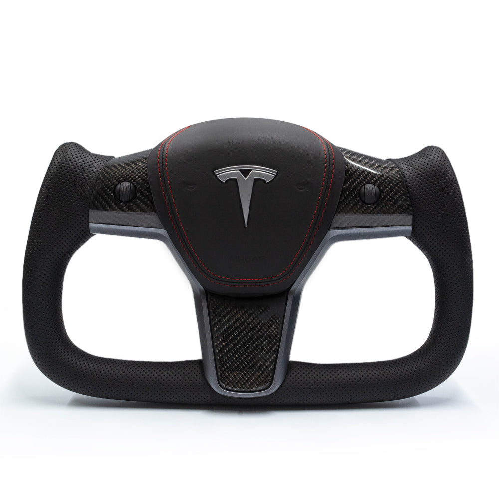 Yoke Perforated Leather & Carbon Steering Wheel for Tesla Model Y