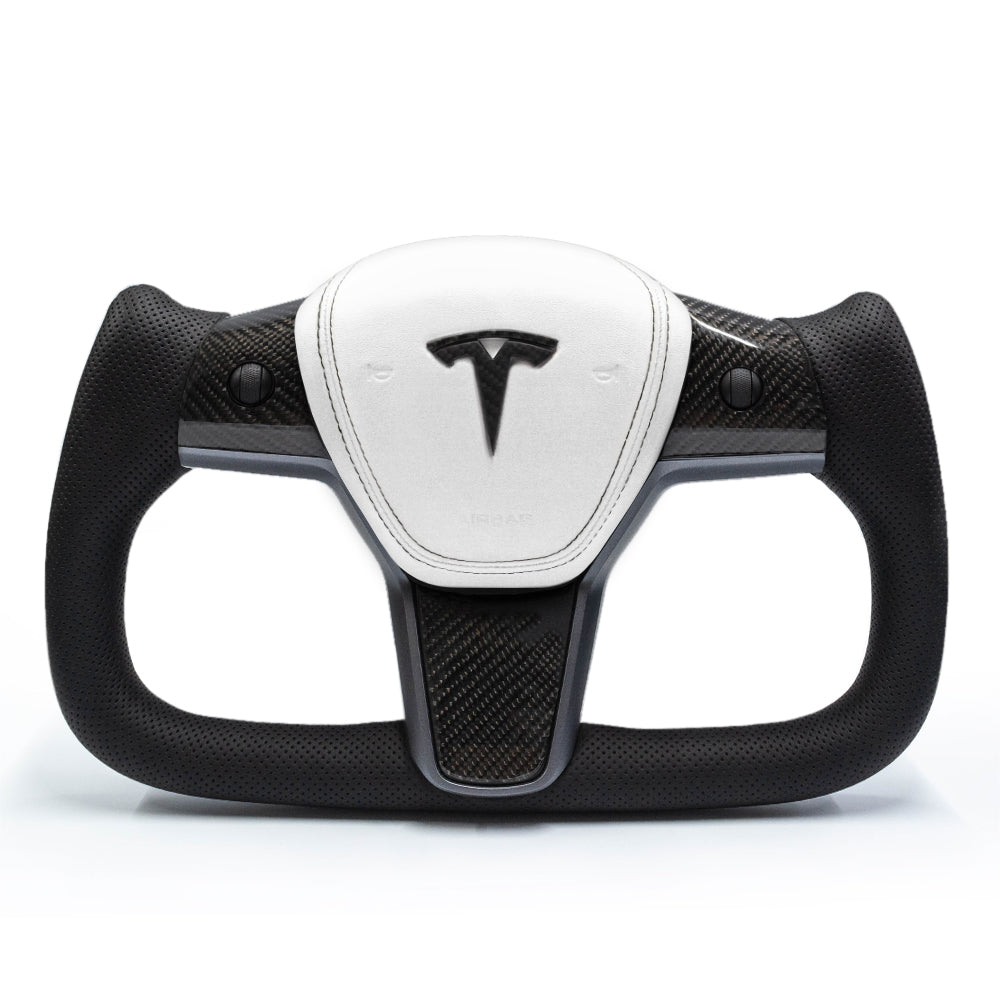 Yoke Perforated Leather & Carbon Steering Wheel for Tesla Model Y