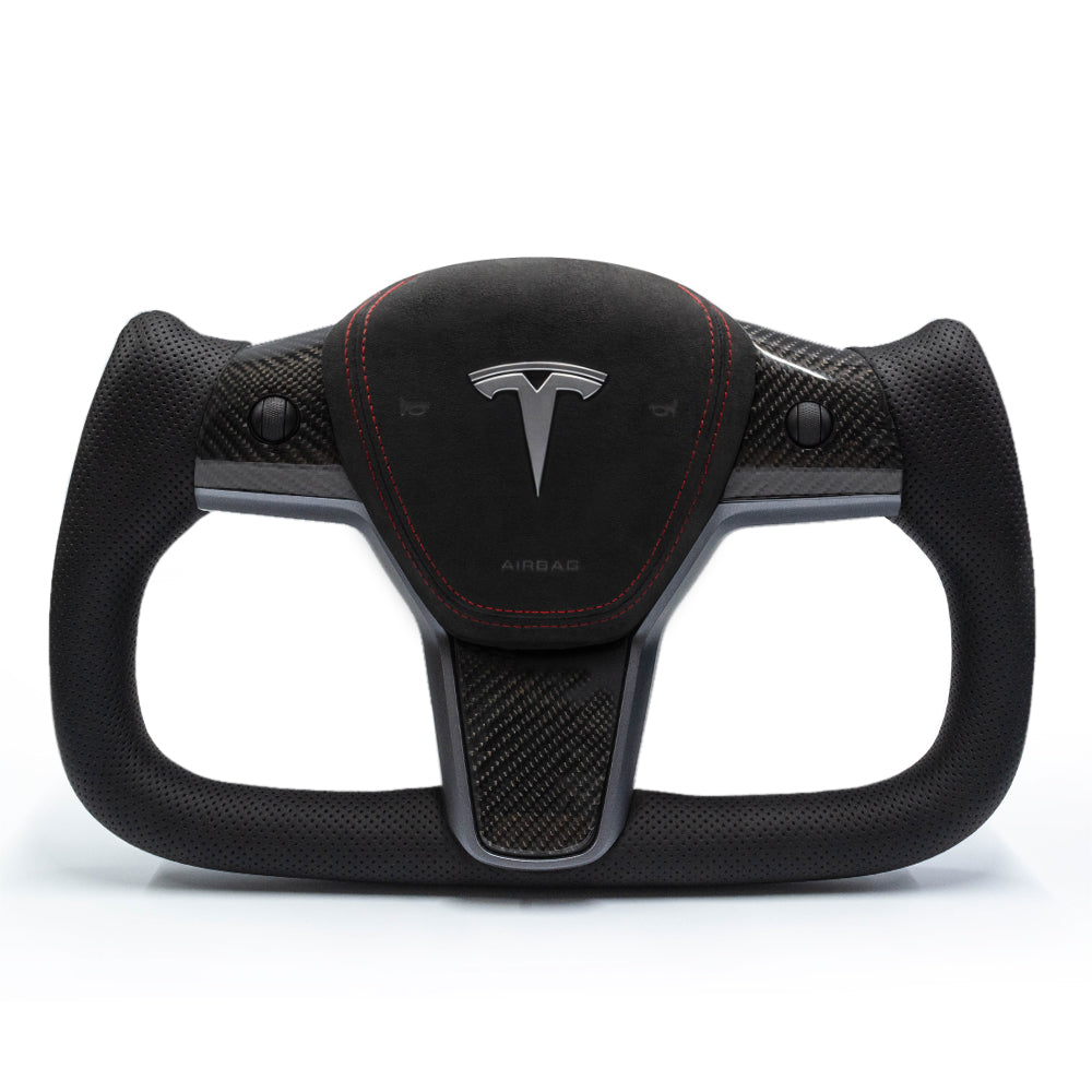 Yoke Perforated Leather & Carbon Steering Wheel for Tesla Model Y