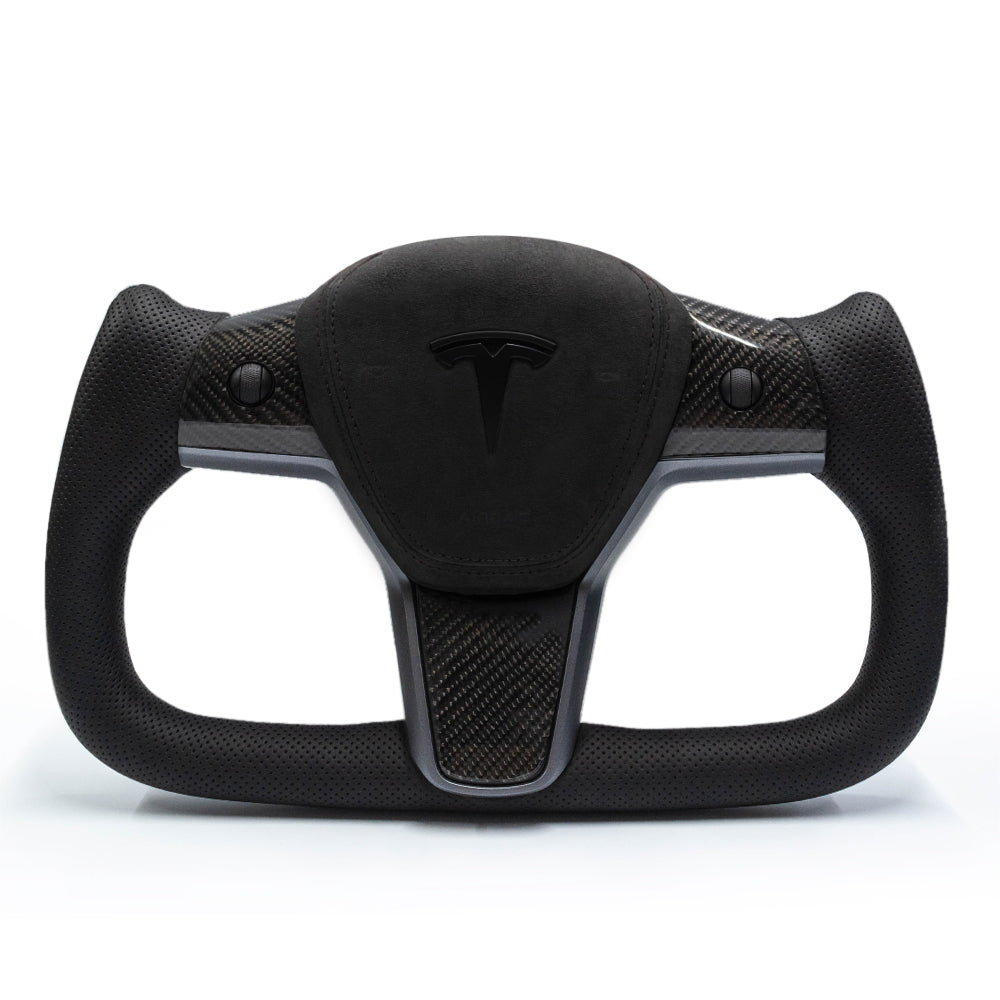 Yoke Perforated Leather & Carbon Steering Wheel for Tesla Model Y