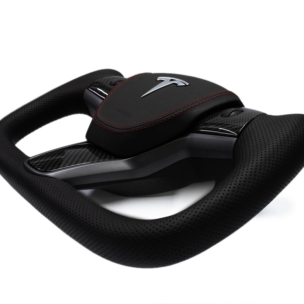 Yoke Perforated Leather & Carbon Steering Wheel for Tesla Model Y