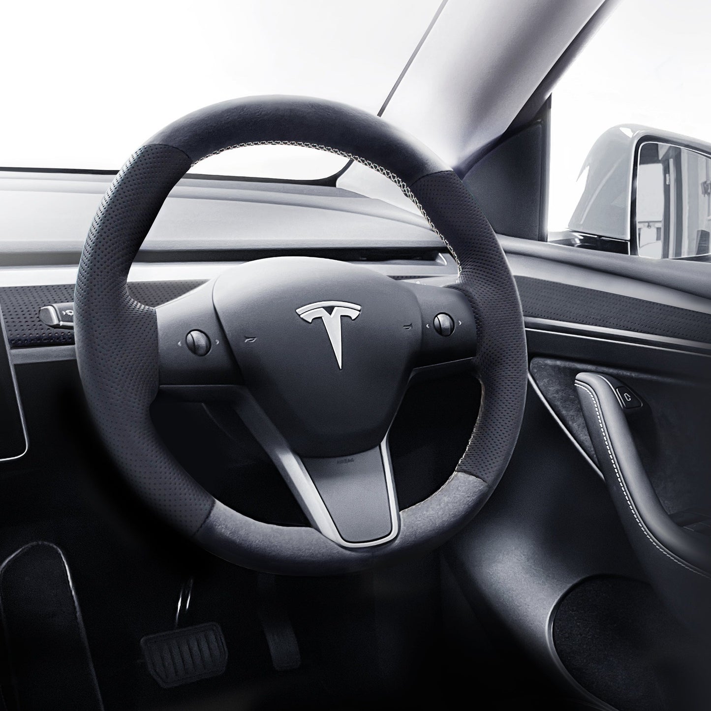 Leather and Alcantara Steering Wheel Re-Trim for Tesla Model Y - Electrovogue