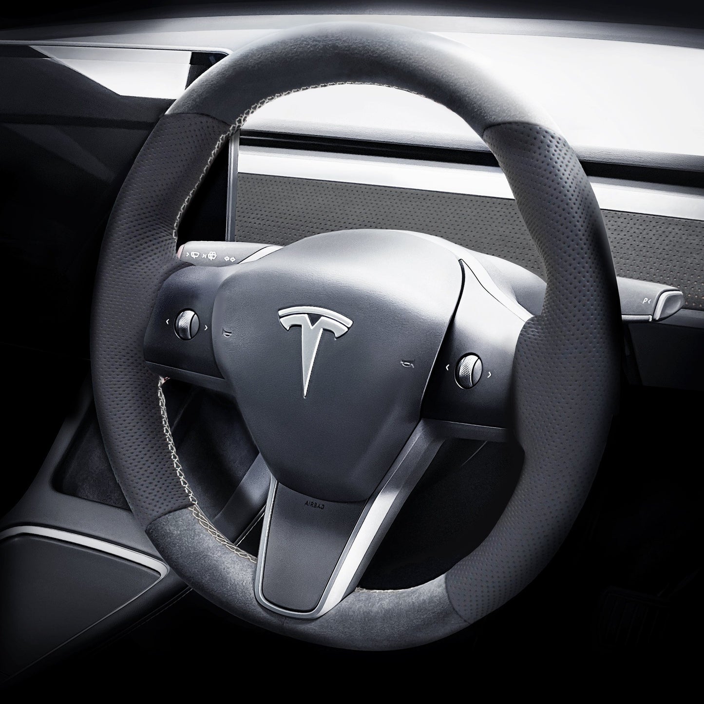 Leather and Alcantara Steering Wheel Re-Trim for Tesla Model Y - Electrovogue