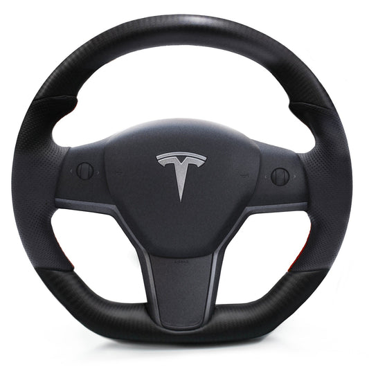 Carbon & Leather Steering Wheel Re-Trim for Tesla Model Y (heated)