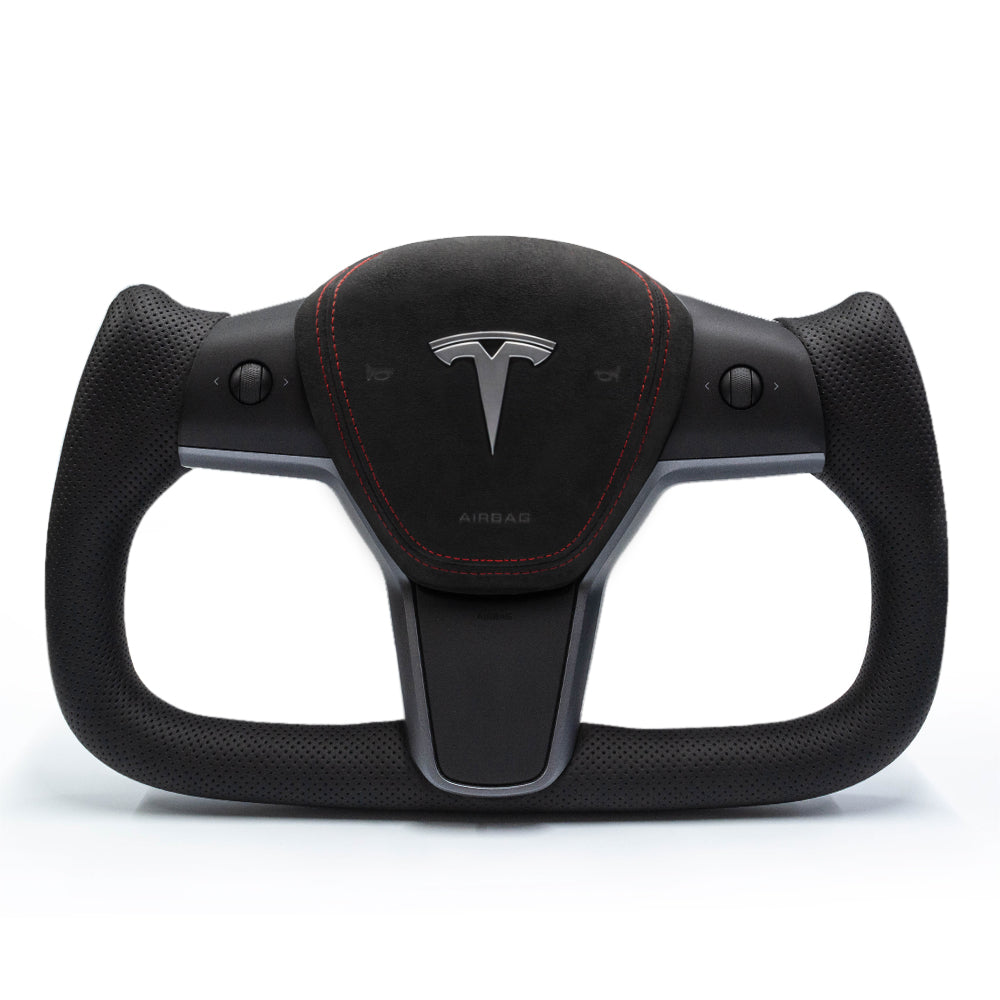 Yoke Perforated Leather Steering Wheel for Tesla Model Y